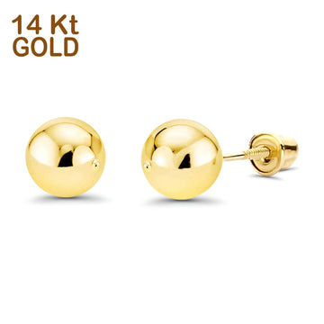 Solid 14K Yellow Gold Screw Ball Earrings - 5 Different Size Available, Best Anniversary Birthday Gift for Her
